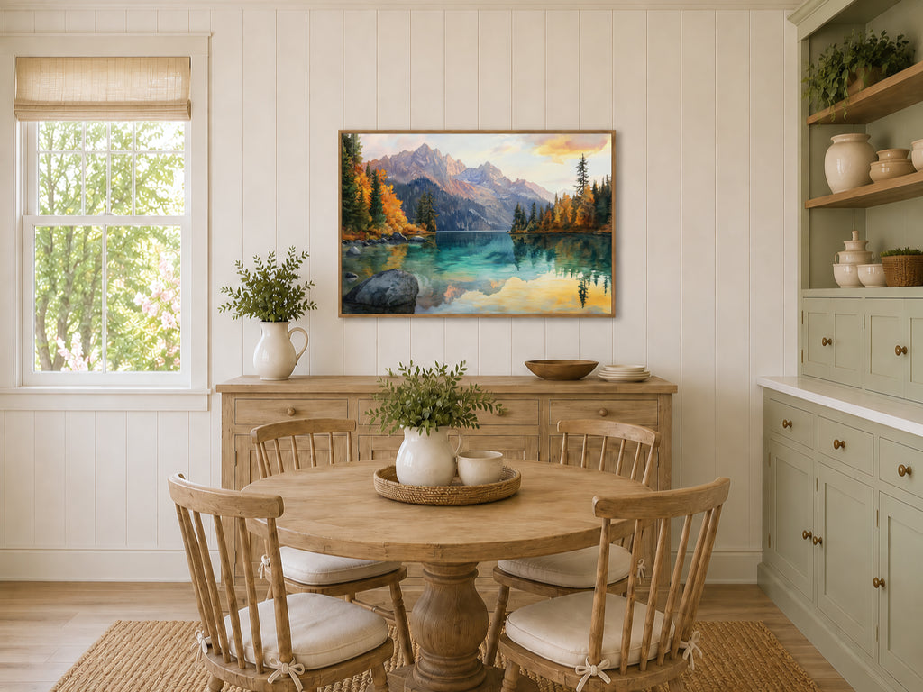 Colchuck Lake Fall Sunrise Wall Art | Washington Lakeside Painting