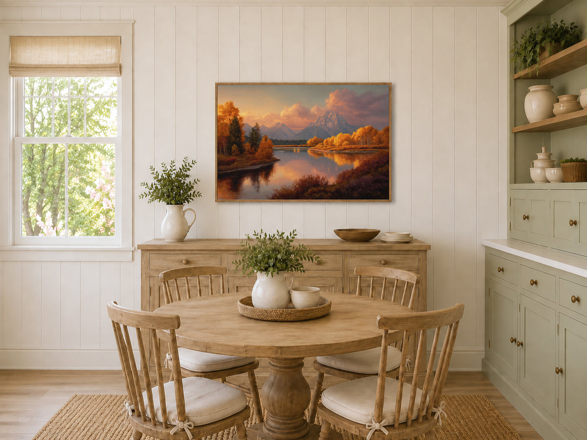 Oxbow Bend Fall Sunset Wall Art | Grand Teton National Park Wyoming Landscape Painting