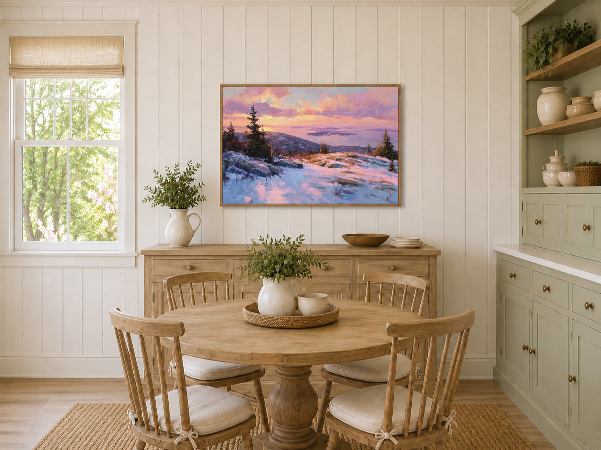 Mount Cadillac Winter Sunset Wall Art | Acadia National Park Maine Landscape Painting
