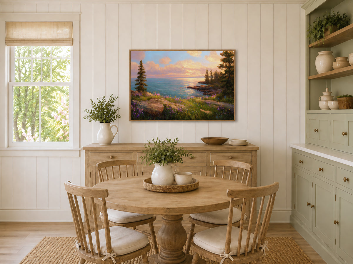 Lake Superior Spring Sunset Wall Art | Minnesota Shoreline Wildflower Painting