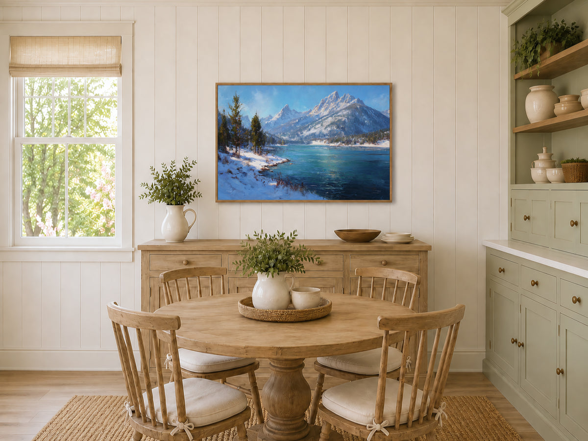 Stanley Lake Winter Wall Art | Idaho Sawtooth Mountain Landscape Painting