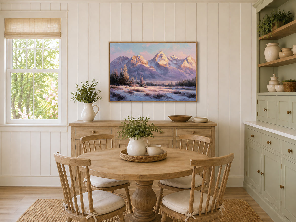 Grand Teton National Park Winter Sunset Wall Art | Wyoming Mountain Landscape Painting