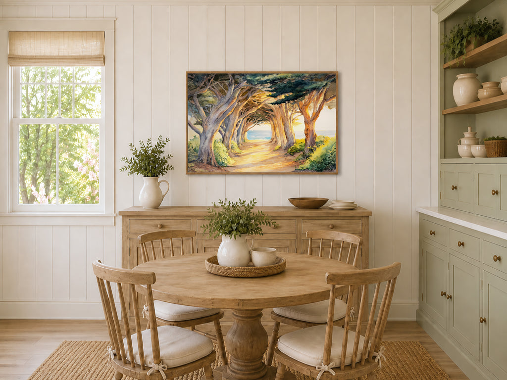 Half Moon Bay Summer Sunset Wall Art | California Cypress Tree Tunnel Painting