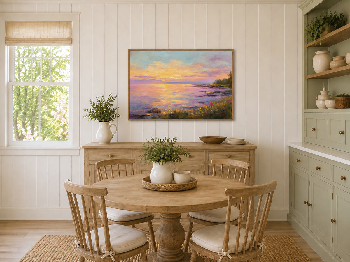 Lake Superior Spring Sunset Wall Art | Minnesota Coastal Wildflower Painting