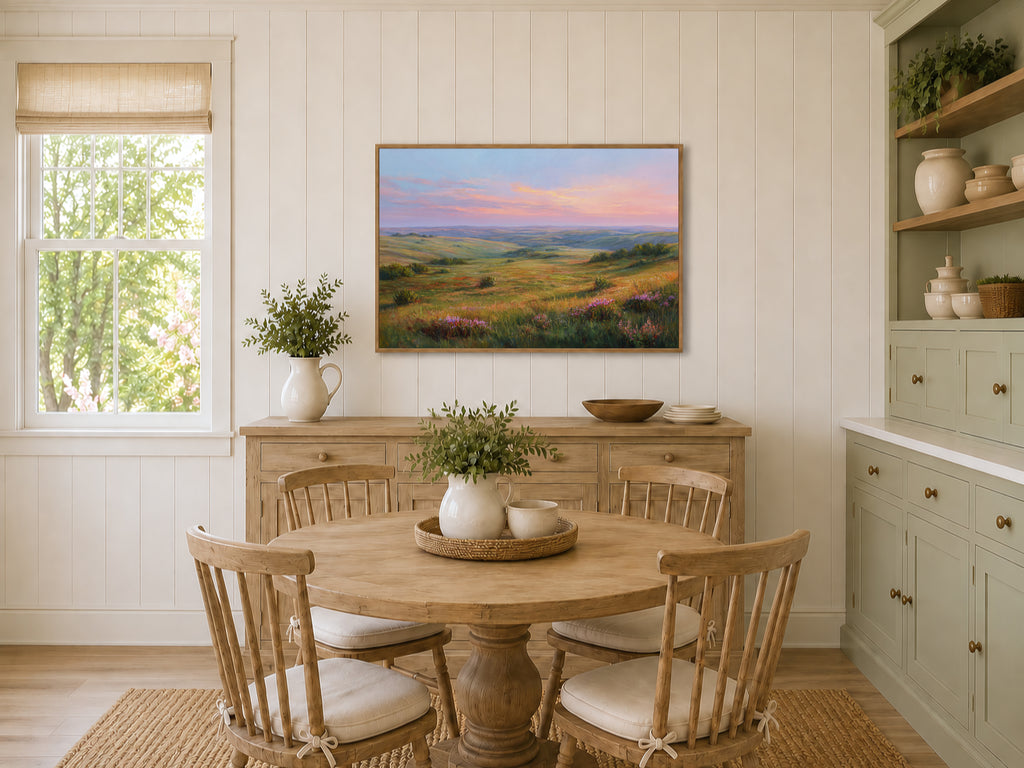 Flint Hills Spring Sunset Wall Art | Kansas Tallgrass Prairie Landscape Painting