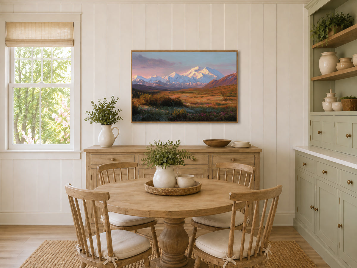 Denali National Park Spring Sunset Wall Art | Alaska Mountain Landscape Painting