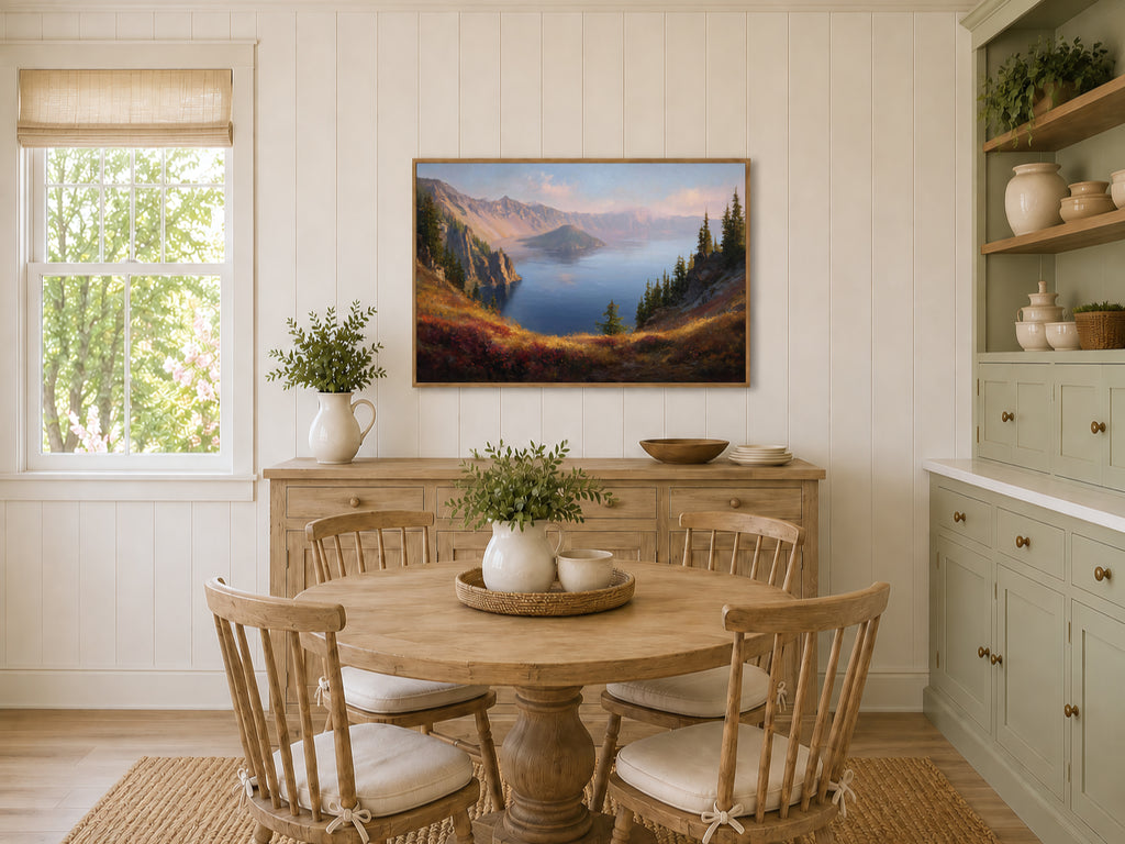 Crater Lake National Park Fall Sunrise Wall Art | Oregon Volcanic Landscape Painting