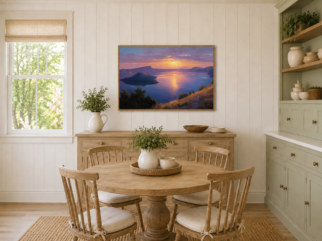 Crater Lake National Park Summer Sunset Wall Art | Oregon Volcanic Landscape Painting