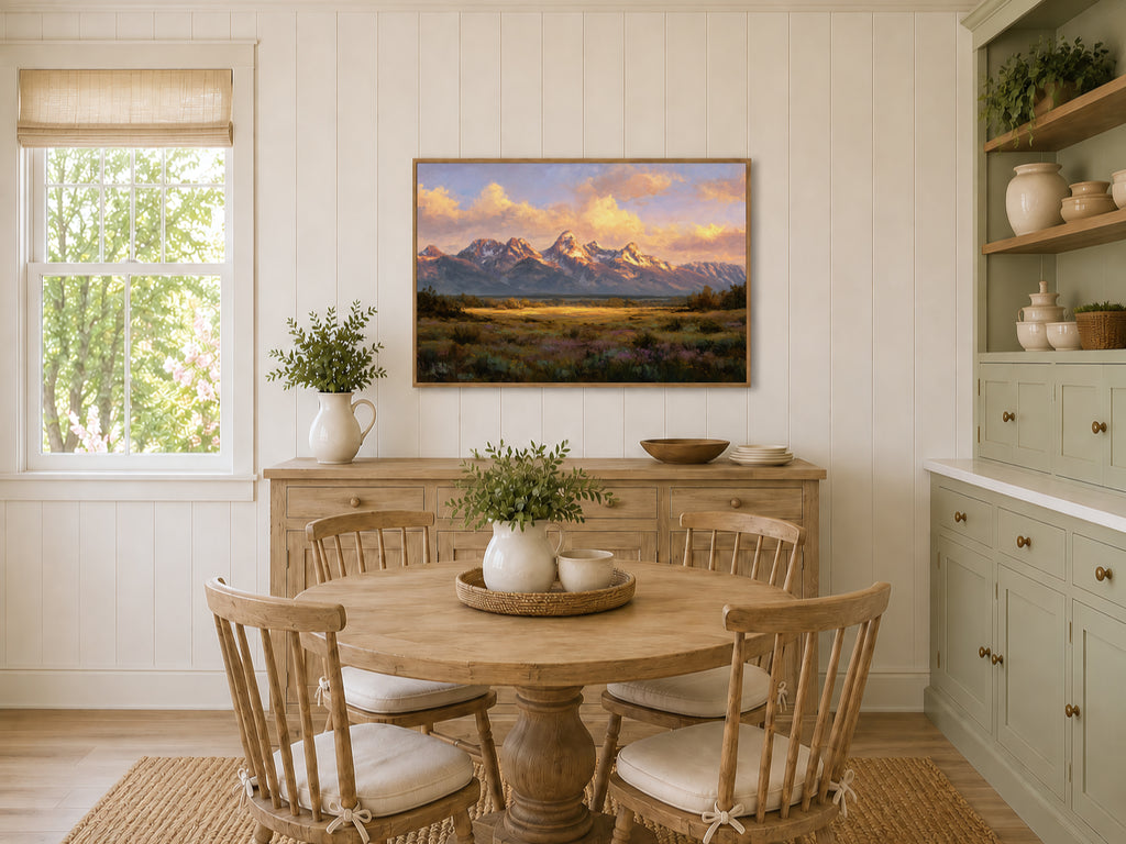 Grand Teton National Park Spring Sunset Wall Art | Wyoming Mountain Landscape Painting