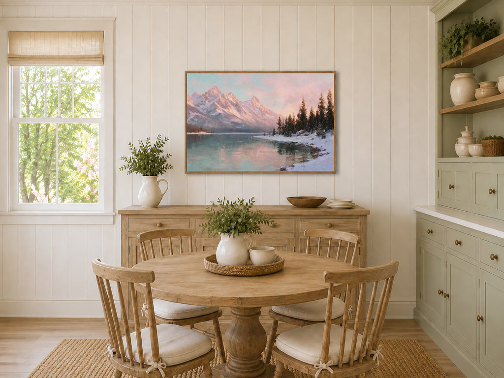 Stanley Lake Winter Sunrise Wall Art | Idaho Sawtooth Mountain Landscape Painting