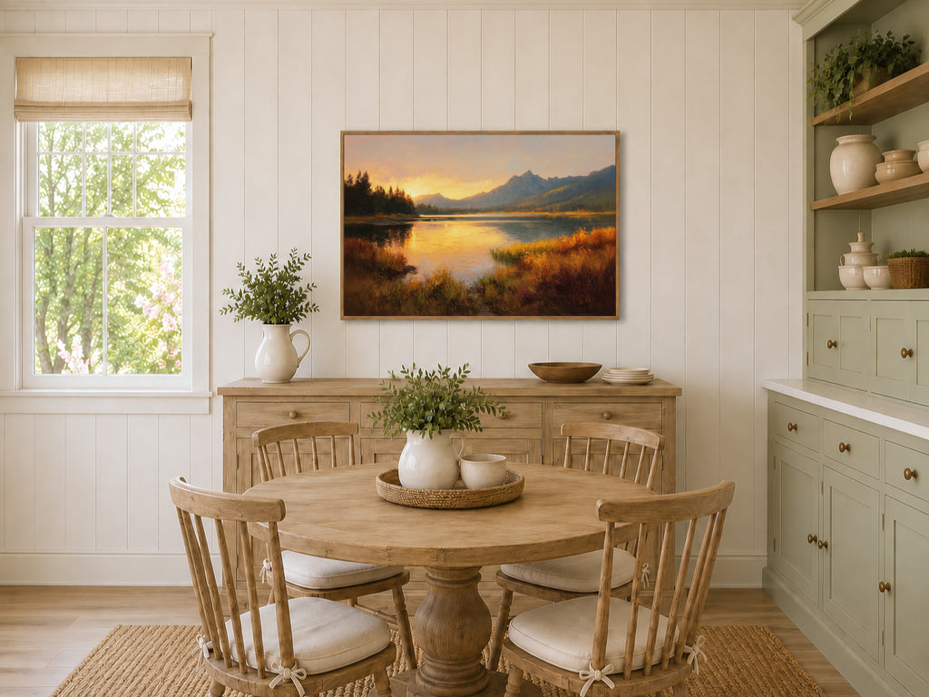 Stanley Lake Fall Sunset Wall Art | Idaho Sawtooth Mountain Landscape Painting
