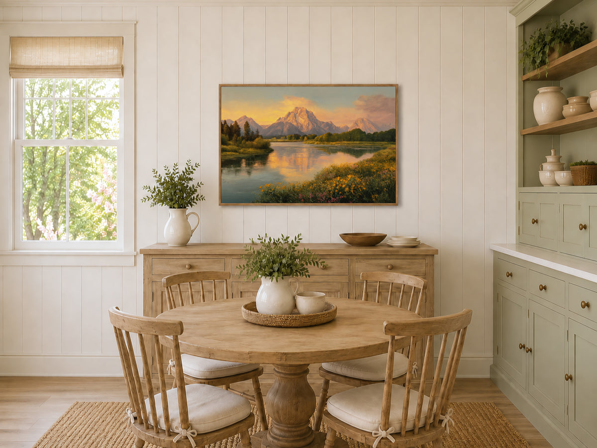 Oxbow Bend Spring Sunset Wall Art | Grand Teton National Park Wyoming Landscape Painting
