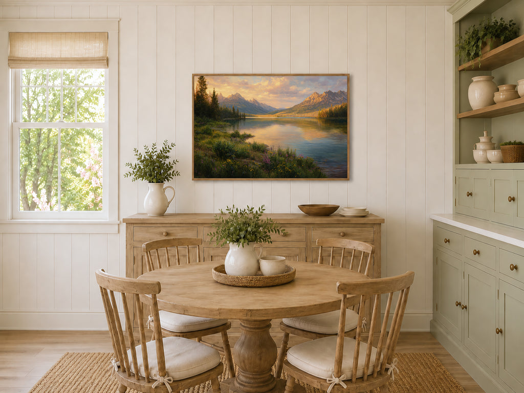 Stanley Lake Spring Sunset Wall Art | Idaho Sawtooth Mountain Landscape Painting