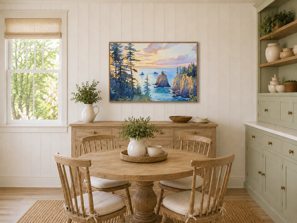 Oregon Coast Summer Sunset Wall Art | Pacific Northwest Coastal Landscape Painting