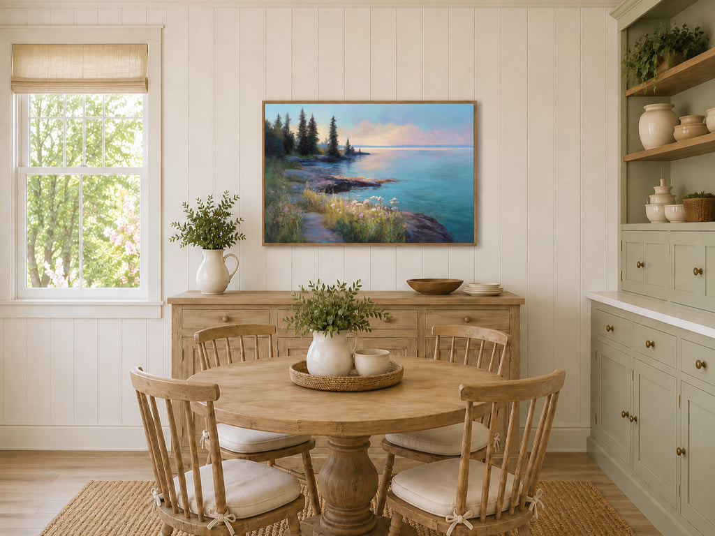 Lake Superior Spring Sunrise Wall Art | Minnesota Coastal Wildflower Painting