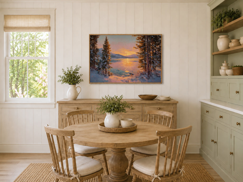 Stanley Lake Winter Sunset Wall Art | Idaho Sawtooth Mountain Landscape Painting