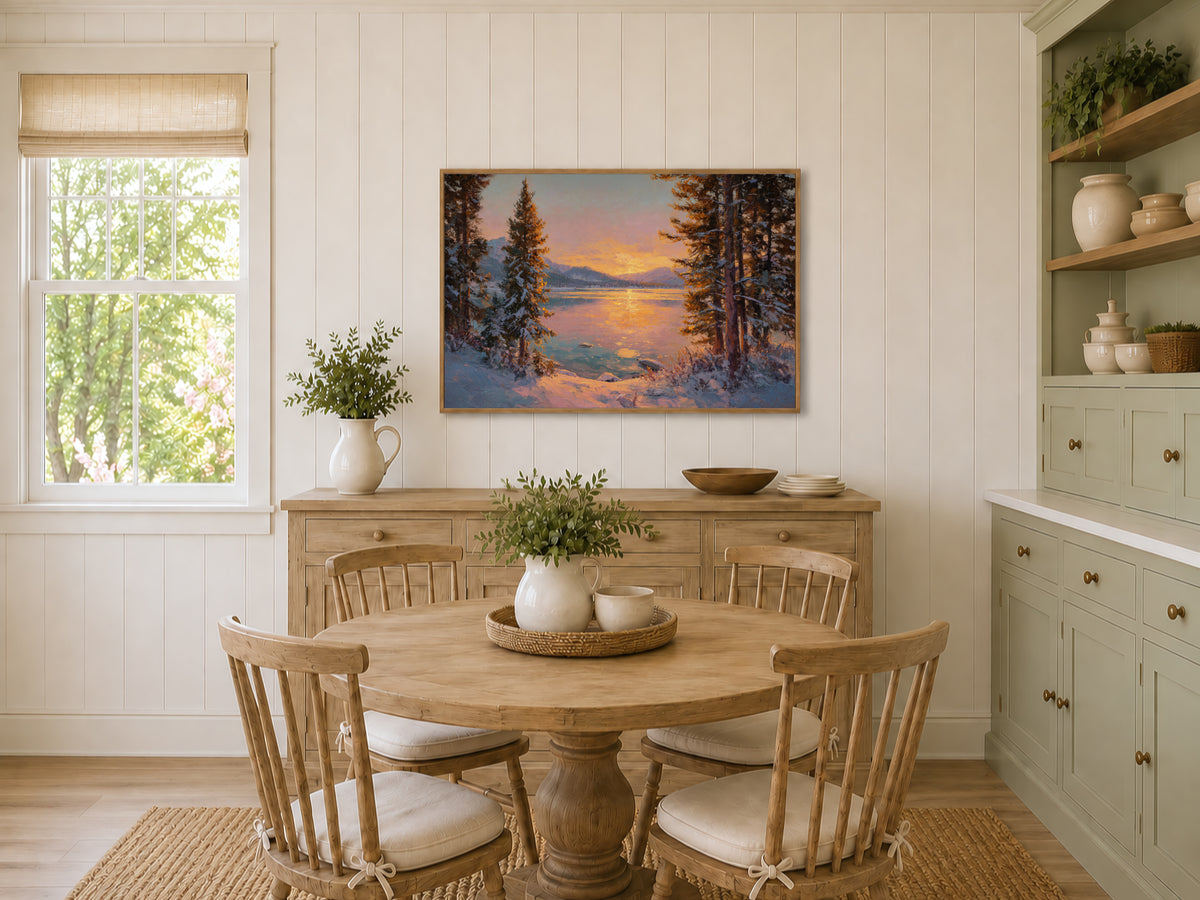 Stanley Lake Winter Sunset Wall Art | Idaho Sawtooth Mountain Landscape Painting