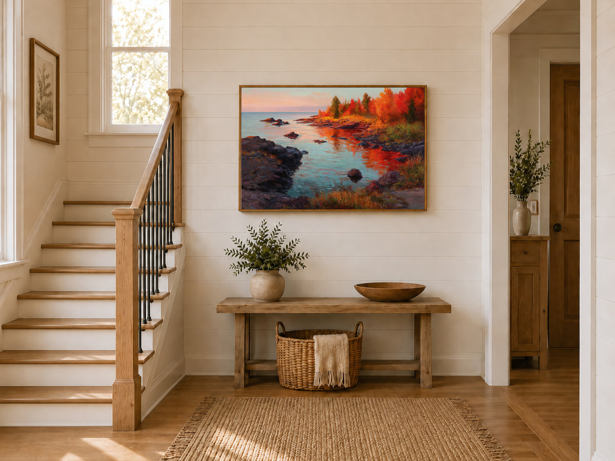 Lake Superior Fall Sunrise Wall Art | Minnesota Lakeside Fall Foliage Painting