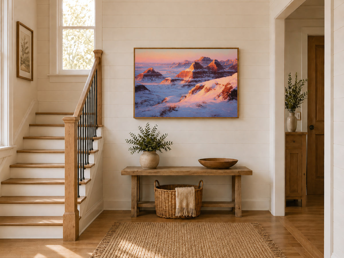 Badlands National Park Winter Sunset Wall Art | South Dakota Landscape Painting