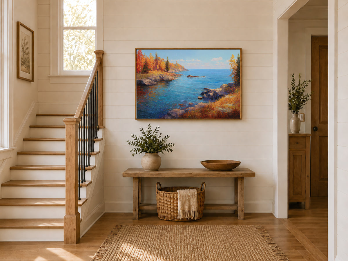 Lake Superior Fall Wall Art | Minnesota Rocky Fall Foliage Painting