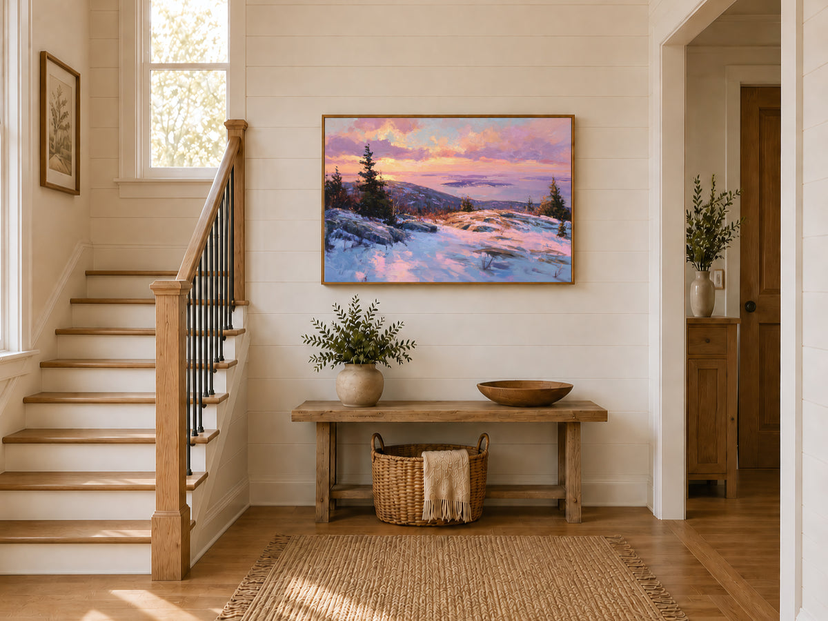 Mount Cadillac Winter Sunset Wall Art | Acadia National Park Maine Landscape Painting