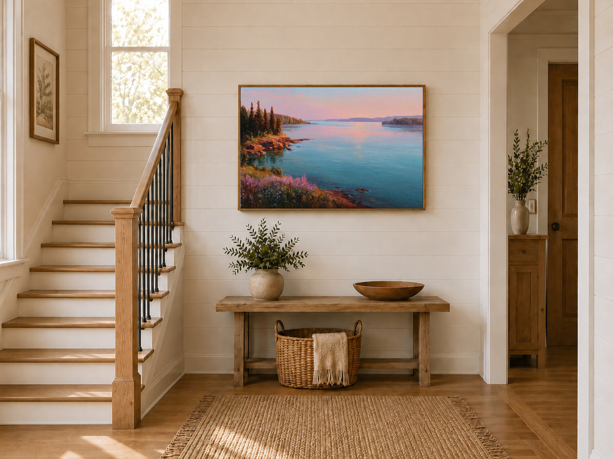 Lake Superior Spring Sunrise Wall Art | Minnesota Lakeside Wildflower Painting