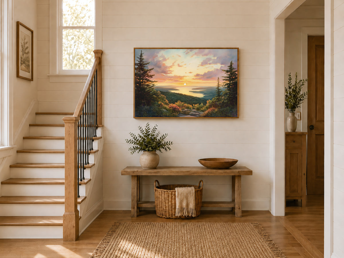 Cadillac Mountain Summer Sunset Wall Art | Acadia National Park Maine Coastal Painting