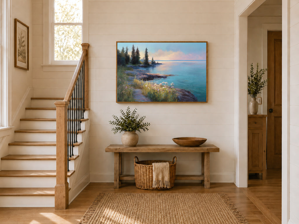Lake Superior Spring Sunrise Wall Art | Minnesota Coastal Wildflower Painting