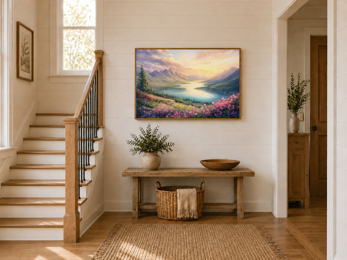 Waterton Lakes National Park Spring Sunset Wall Art | Canada Lakeside Painting