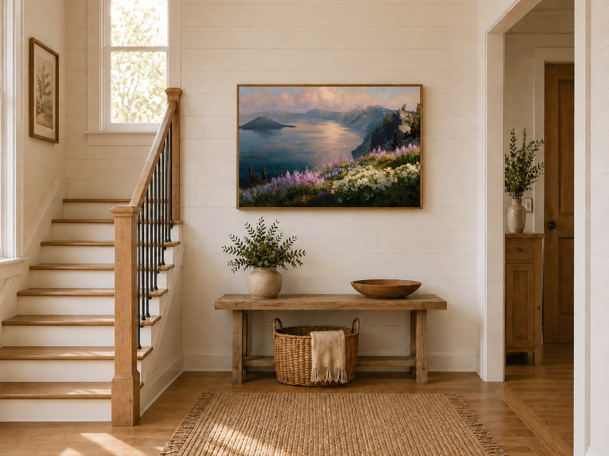 Crater Lake National Park Spring Sunrise Wall Art | Oregon Volcanic Landscape Painting