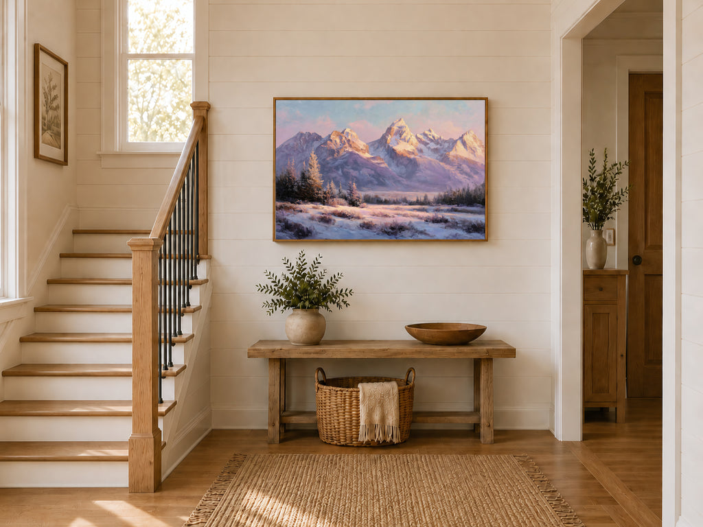 Grand Teton National Park Winter Sunset Wall Art | Wyoming Mountain Landscape Painting