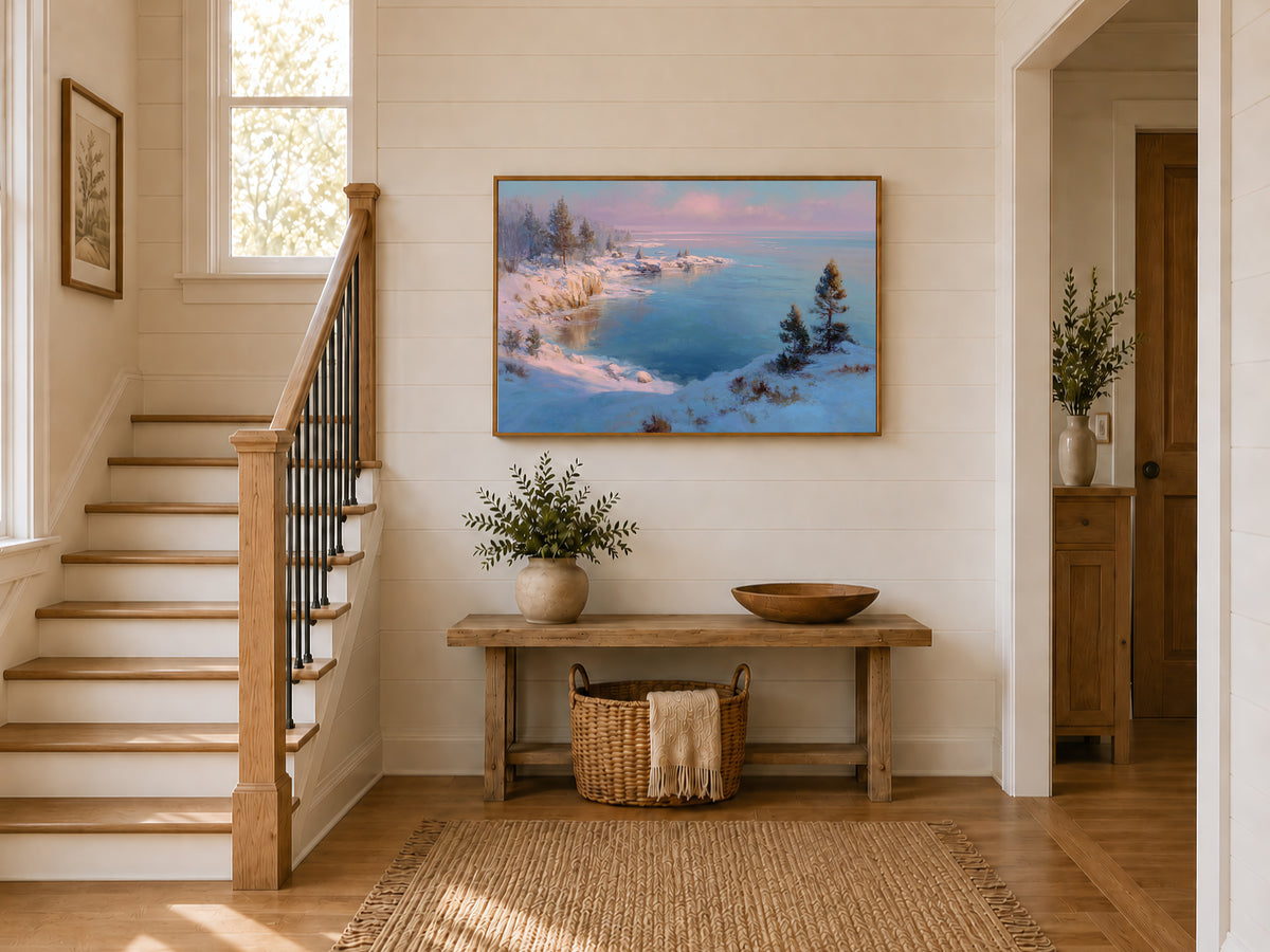 Lake Superior Winter Sunrise Wall Art | Minnesota Lakeside Landscape Painting