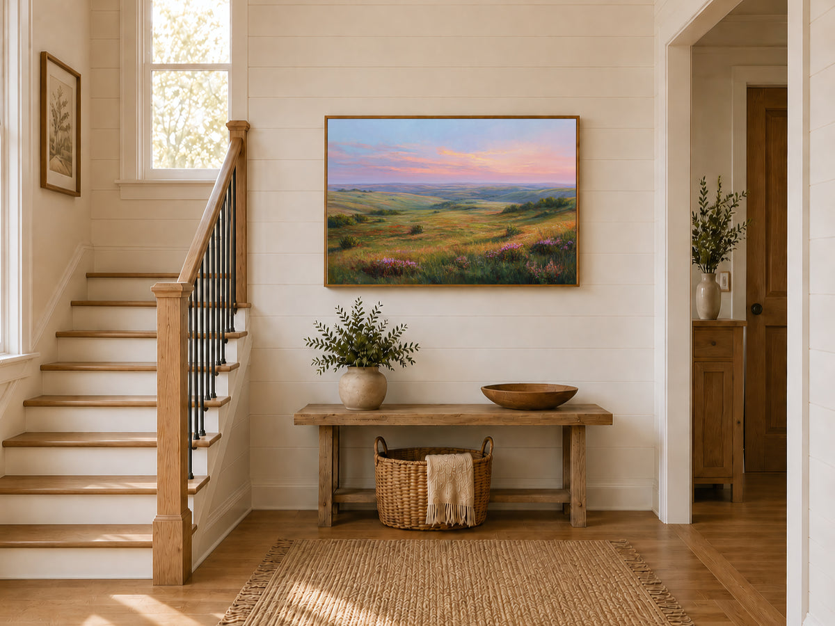 Flint Hills Spring Sunset Wall Art | Kansas Tallgrass Prairie Landscape Painting