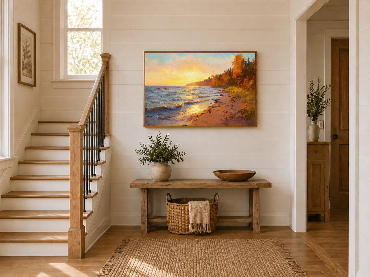 Lake Superior Fall Sunset Wall Art | Minnesota Shoreline Fall Foliage Painting