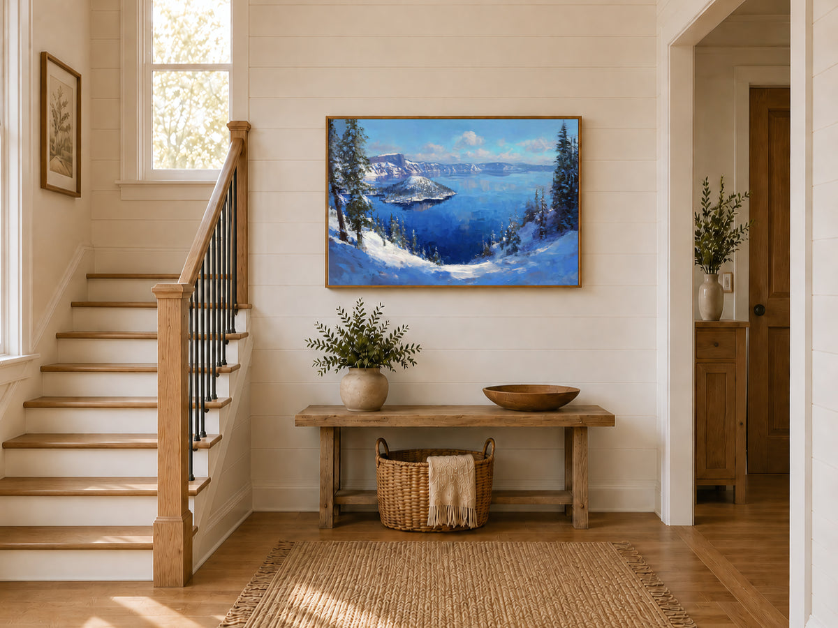 Crater Lake National Park Winter Wall Art | Oregon Volcanic Landscape Painting