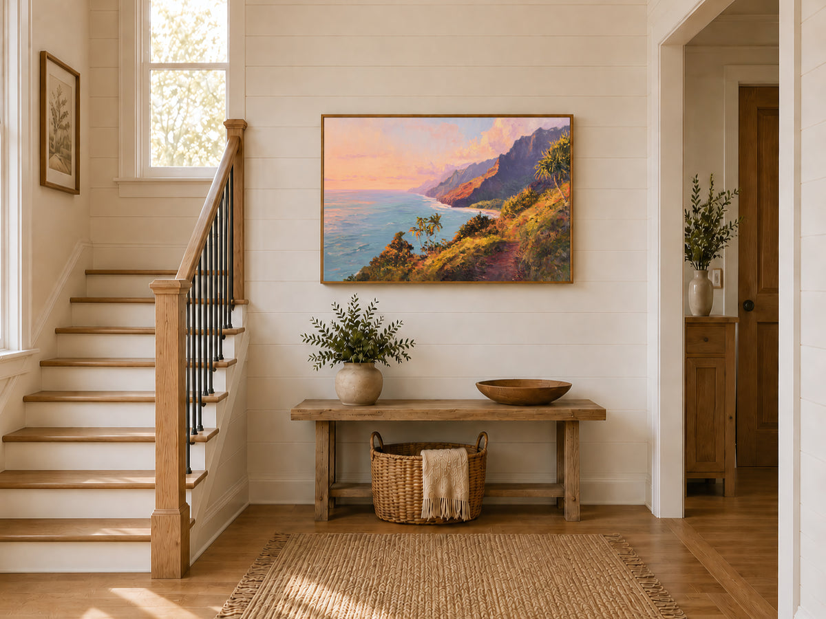 Na Pali Coast Summer Sunrise Wall Art | Hawaii Kauai Coastal Ocean Painting
