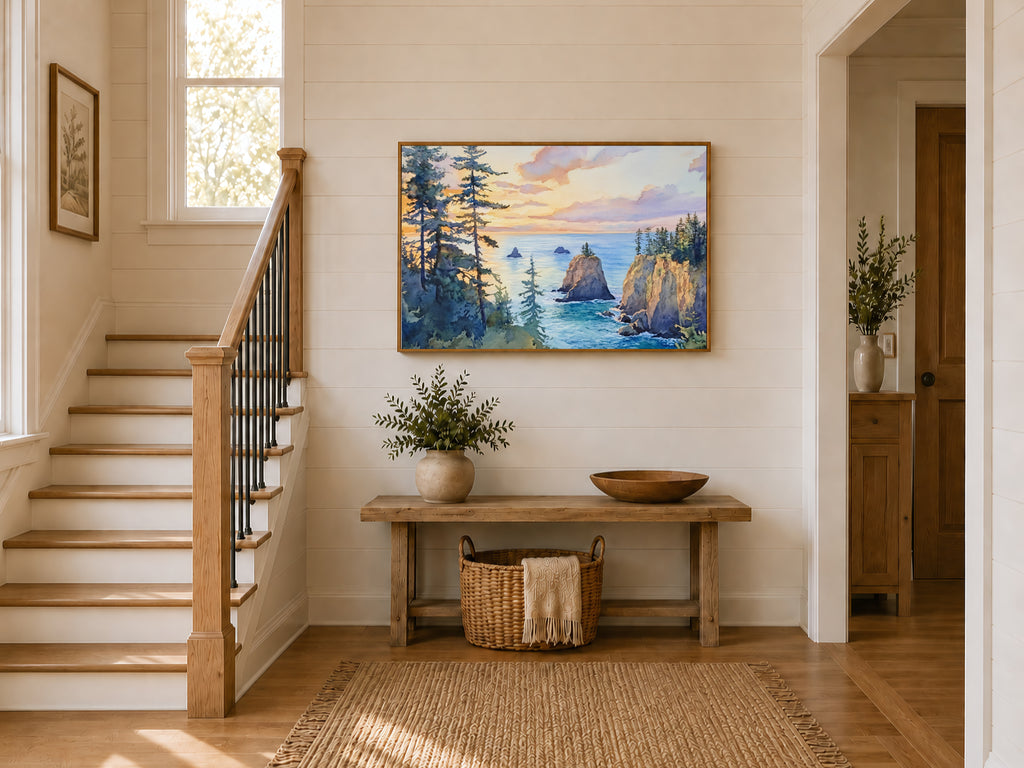 Oregon Coast Summer Sunset Wall Art | Pacific Northwest Coastal Landscape Painting