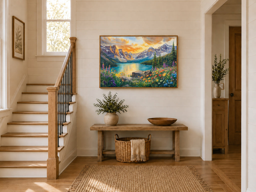 Moraine Lake Spring Sunset Wall Art | Banff National Park Canada Lakeside Painting