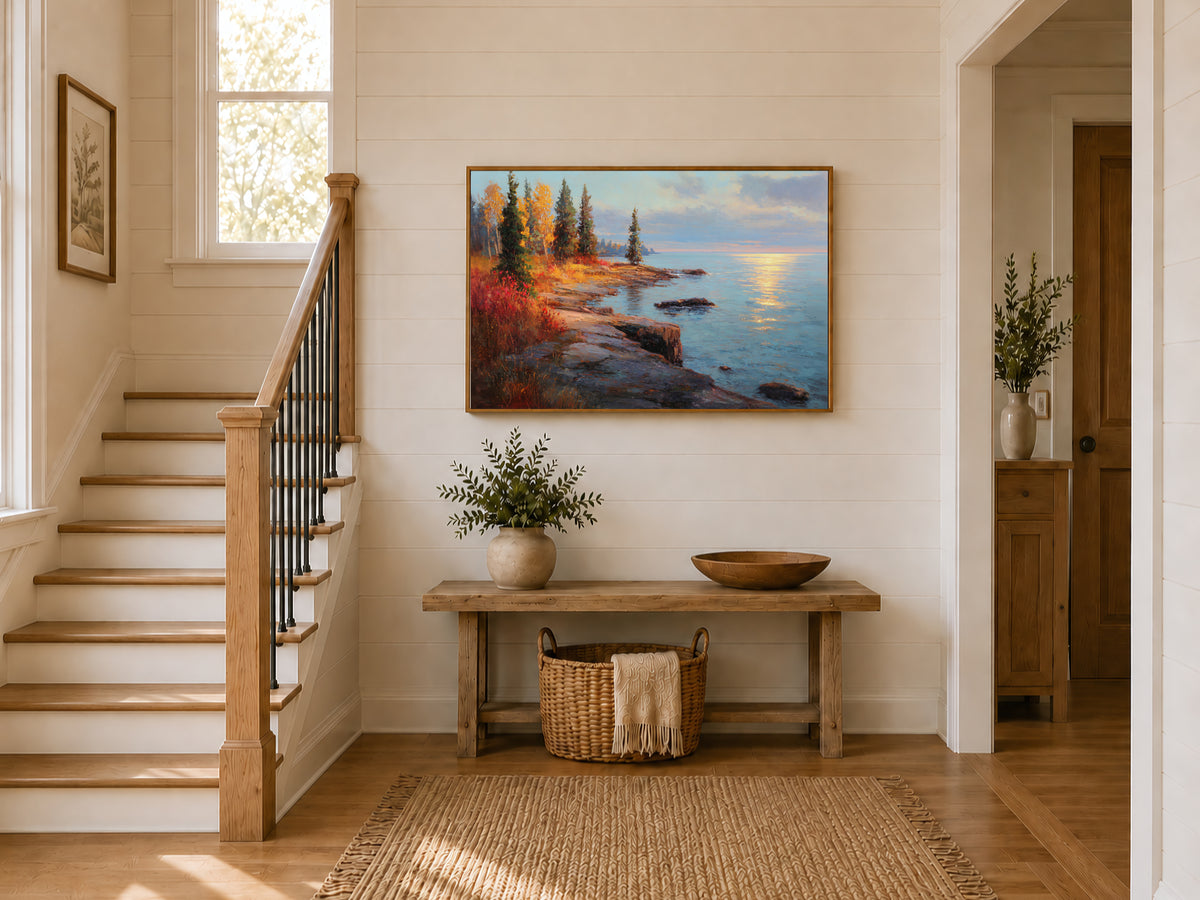 Lake Superior Fall Sunrise Wall Art | Minnesota Coastal Fall Foliage Painting