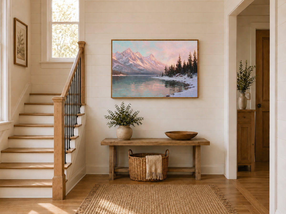 Stanley Lake Winter Sunrise Wall Art | Idaho Sawtooth Mountain Landscape Painting