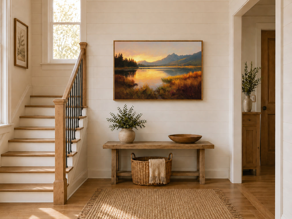 Stanley Lake Fall Sunset Wall Art | Idaho Sawtooth Mountain Landscape Painting