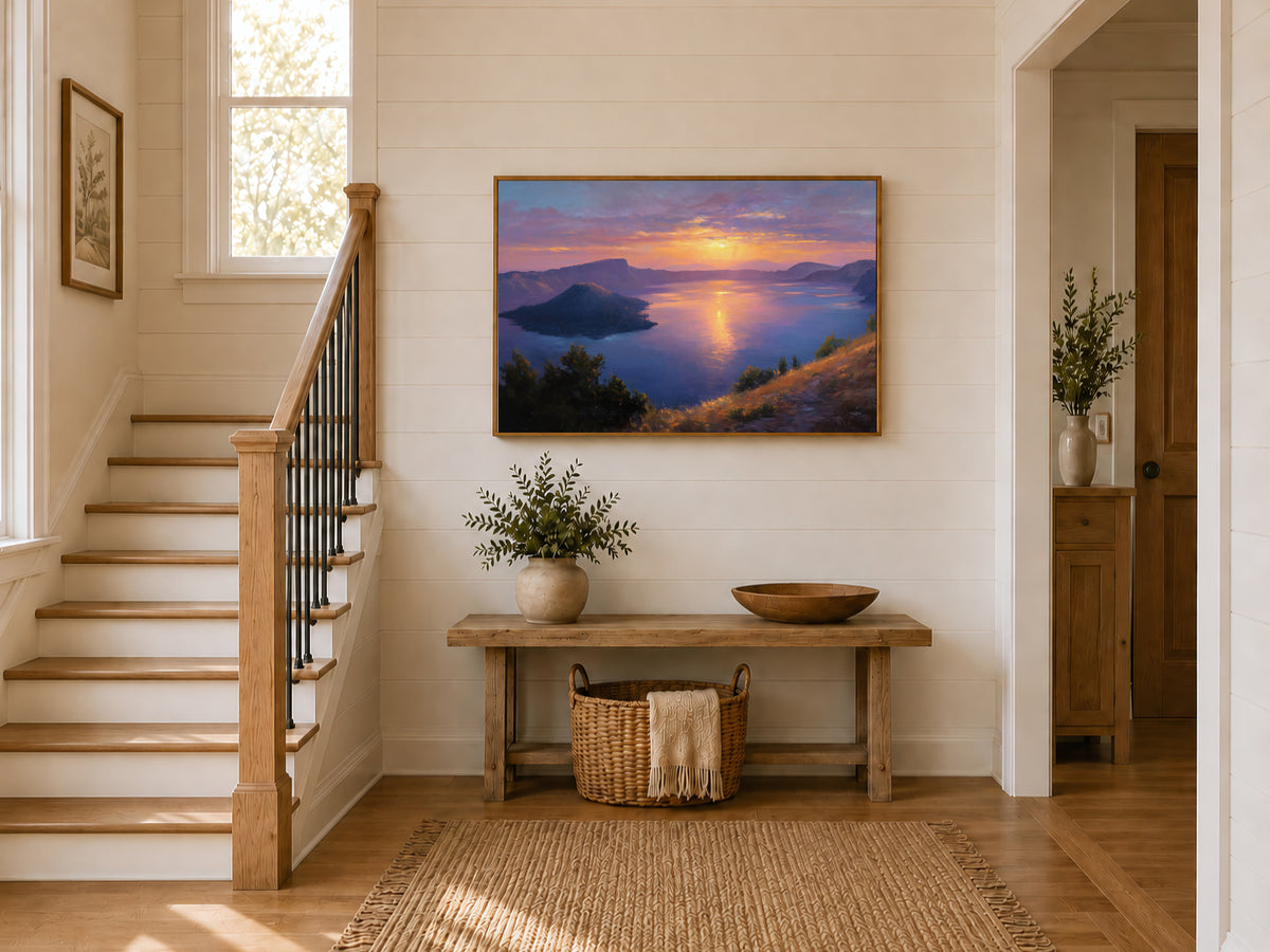 Crater Lake National Park Summer Sunset Wall Art | Oregon Volcanic Landscape Painting