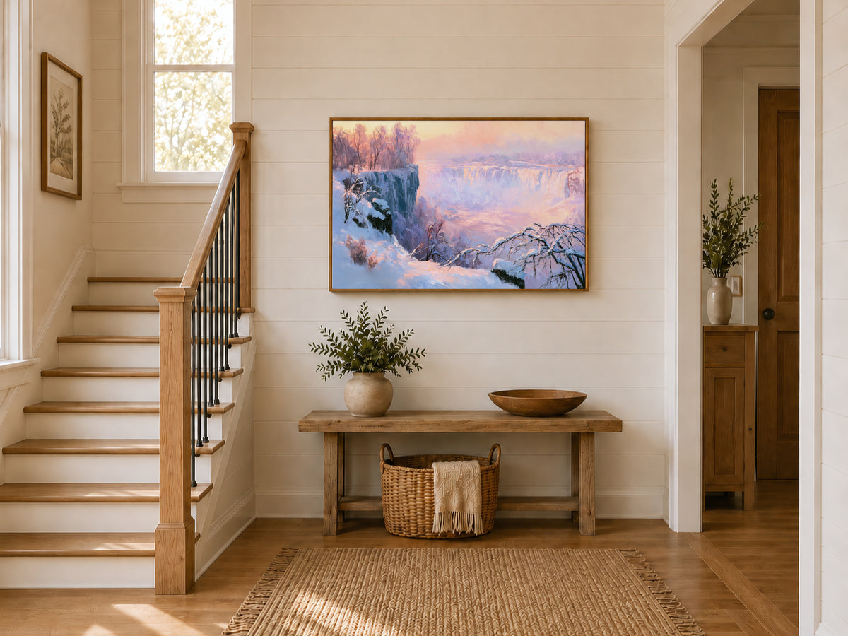 Niagara Falls Winter Sunset Wall Art | Canada New York Landscape Painting