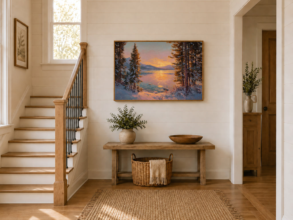 Stanley Lake Winter Sunset Wall Art | Idaho Sawtooth Mountain Landscape Painting