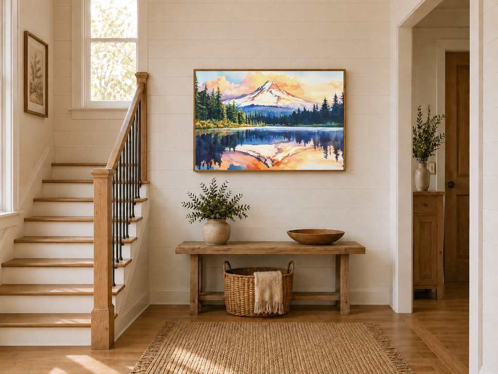 Mount Hood Summer Sunset Wall Art | Mirror Lake Oregon Lakeside Painting