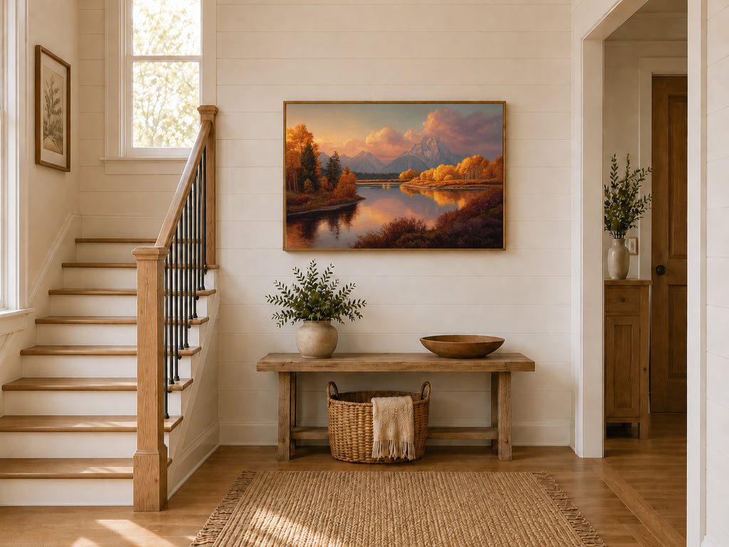 Oxbow Bend Fall Sunset Wall Art | Grand Teton National Park Wyoming Landscape Painting