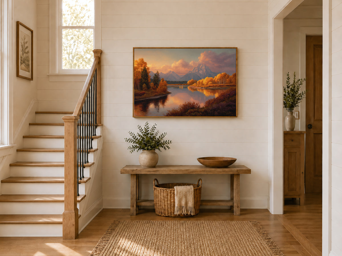 Oxbow Bend Fall Sunset Wall Art | Grand Teton National Park Wyoming Landscape Painting