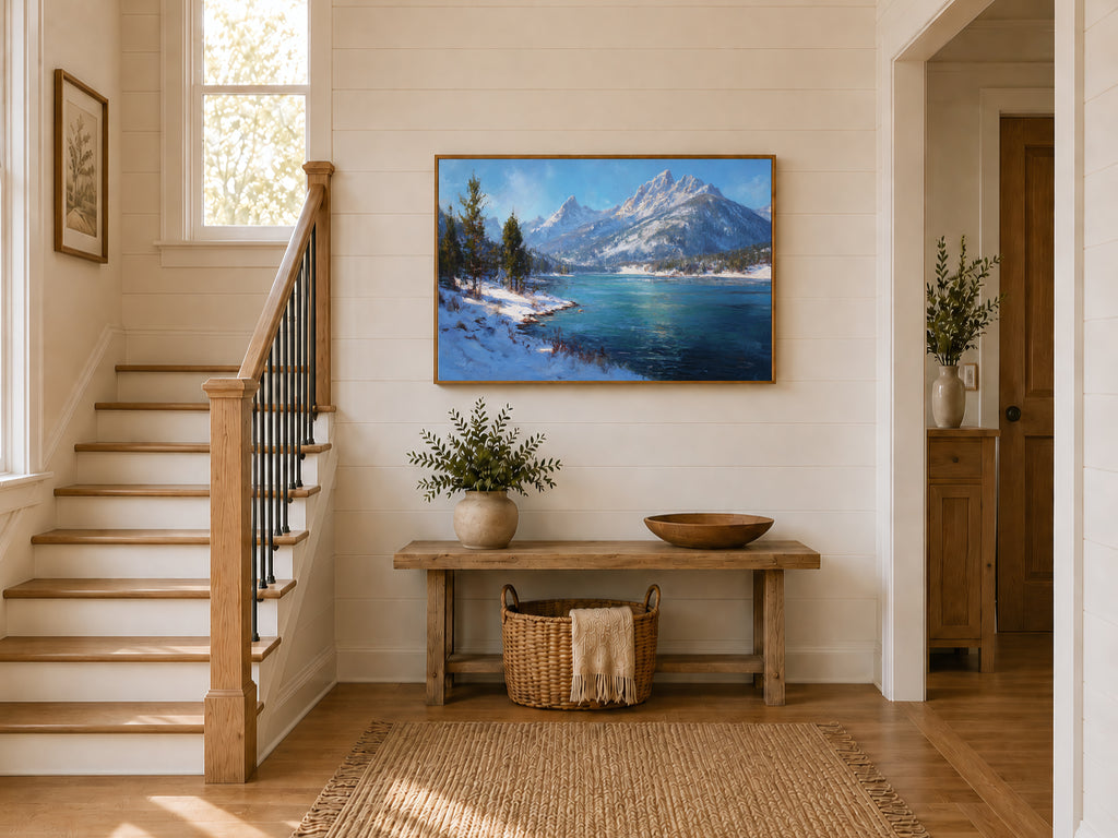 Stanley Lake Winter Wall Art | Idaho Sawtooth Mountain Landscape Painting