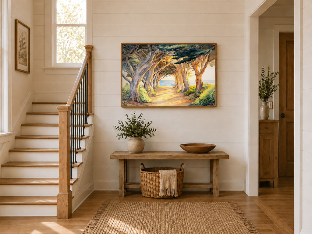 Half Moon Bay Summer Sunset Wall Art | California Cypress Tree Tunnel Painting