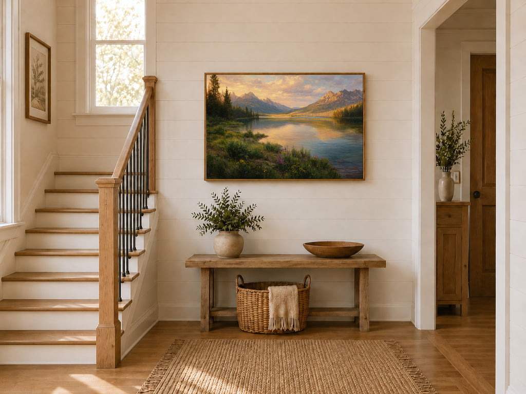 Stanley Lake Spring Sunset Wall Art | Idaho Sawtooth Mountain Landscape Painting